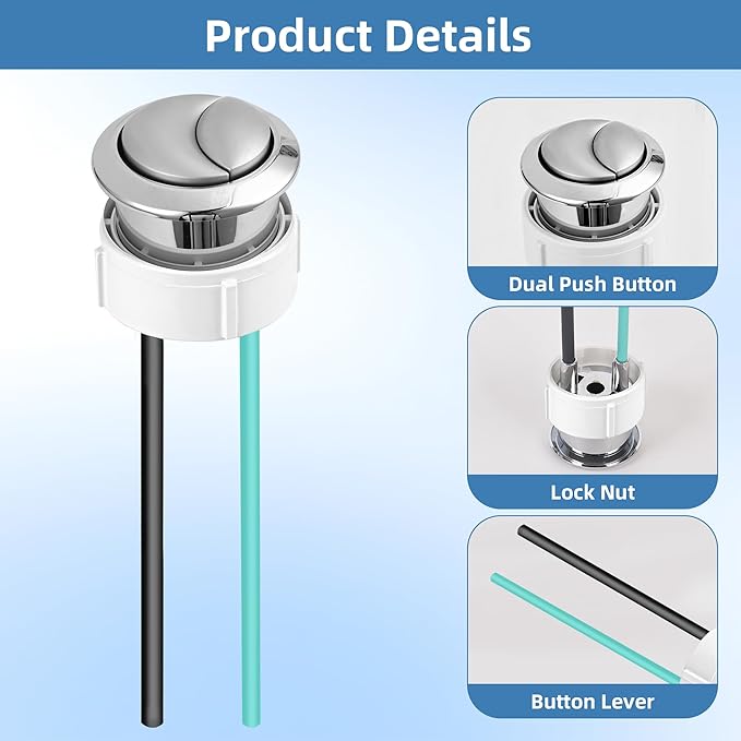 38mm Toilet Push Button Replacement, Dual Flushing Toilet Push Button Spare Parts, Compatible with Geberit & Kohler Part, Satin Chrome, Easy to install, 2Pack