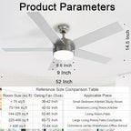 52 Inch Brushed Nickel Ceiling Fans with Lights,Ceiling Fan with Remote Control,Reversible DC Motor,3 CCT 6-Speed,Noiseless Ceiling Fan for Bedroom,Living Room,Dining Room,ETL Listed