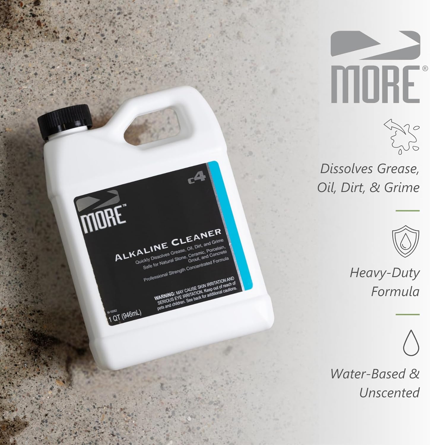 MORE Alkaline Heavy Duty Cleaner & Degreaser for Cleaning, Oil Removing and Restoring Natural Stone, Tile, Grout, Concrete, Kitchen Appliances, Stovetops and Grills - Quart - 32 oz