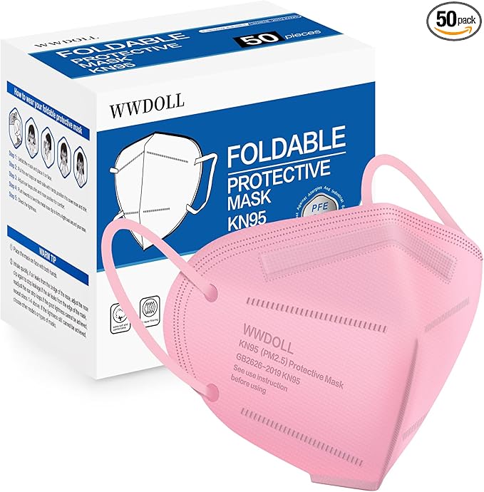 WWDOLL KN95 Face Mask 50 Pack, 5-Layers Breathable KN95 Masks, Pink