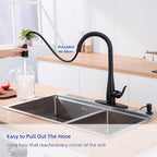 Kitchen Faucet with Soap Dispenser and Pull Down Sprayer - Stainless Steel Single Handle Kitchen Sink Faucet, 1 or 3 Hole Design for Modern Farmhouse Kitchens, Rv, and Bar Sinks (Matte Black)