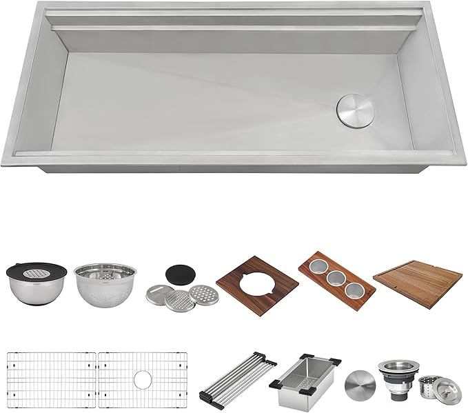 Ruvati 45-inch Drop-in Workstation Kitchen Sink - 16 Gauge Topmount Stainless Steel Kitchen SInk with Two-Tiered Ledges & Accessories - RVH8433
