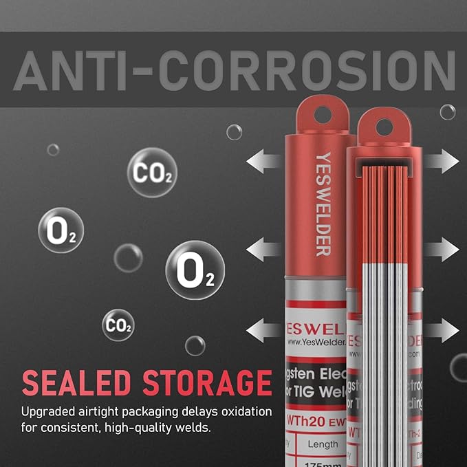 YESWELDER TIG Welding Tungsten Electrode Red Tip .040" x 7" (Red, WT20/EWTh-2) 10-pk