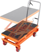 VEVOR Hydraulic Lift Table Cart, 770lbs Capacity 59" Lifting Height, Manual Double Scissor Lift Table with 4 Wheels and Non-Slip Pad, Hydraulic Scissor Cart for Material Handling and Transportation