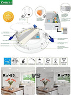 zouzai 1 Pack 6 Inch 5CCT Ultra-Thin LED Recessed Ceiling Light with Junction Box, 2700K/3000K/3500K/4000K/5000K Selectable, 12W Eqv 110W,Dimmable, led can Lights- ETL and Energy Star Certified
