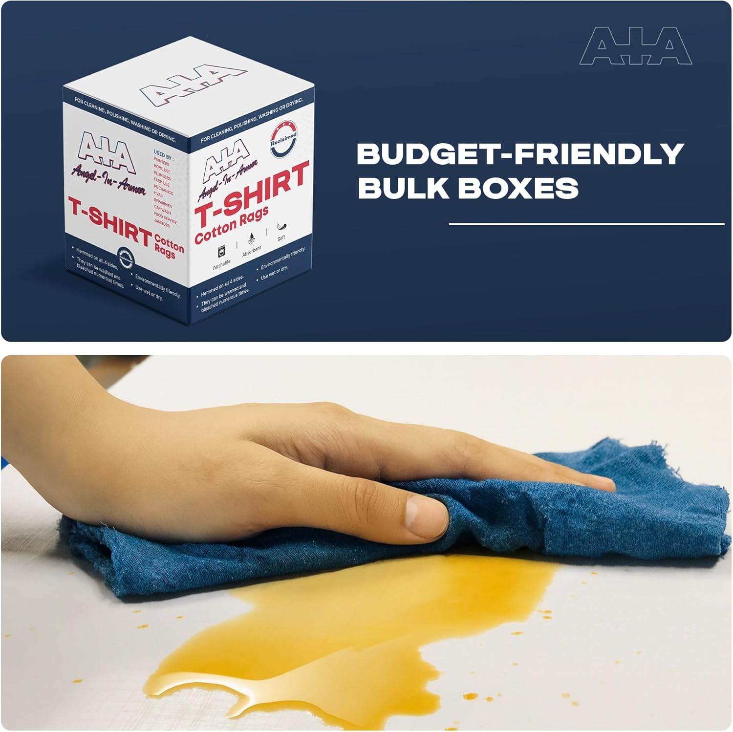 Angel-in-Armor Colored T-Shirt Rags – 25lb Bulk Box of Recycled Cotton Knit Shop Rags (250 Units) – Low Lint Cleaning Cloths for Mechanics, Oil Changes, Industrial and Commercial Use