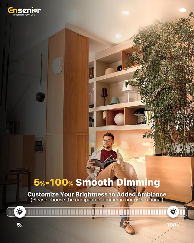 Ensenior 20 Pack 6 Inch LED Recessed Ceiling Light with Night Light, Dimmable, 2700K-5000K 5CCT, 1050LM 12W 120V, High Brightness Canless Wafer Downlight - FCC