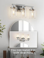 DORESshop Bathroom Light Fixtures, 3-Light Brushed Nickel Bathroom Lighting Fixtures Over Mirror with Clear Glass Shade, Modern Wall Sconce for Mirror Bedroom Hallway, ETL Listed