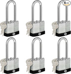 HOX Keyed-Alike Padlocks w/ 2” Long Hardened Shackle, 1-9/16” Wide Body, 6-Pack Shackle Padlock for Hasp Latch, Shed, Fence, Storage Locker
