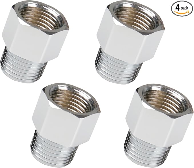 WHK 4-Pack Brass Pipe Fittings - 1/2 Inch Male/Female NPT Reducer Adapter with Chrome Finish