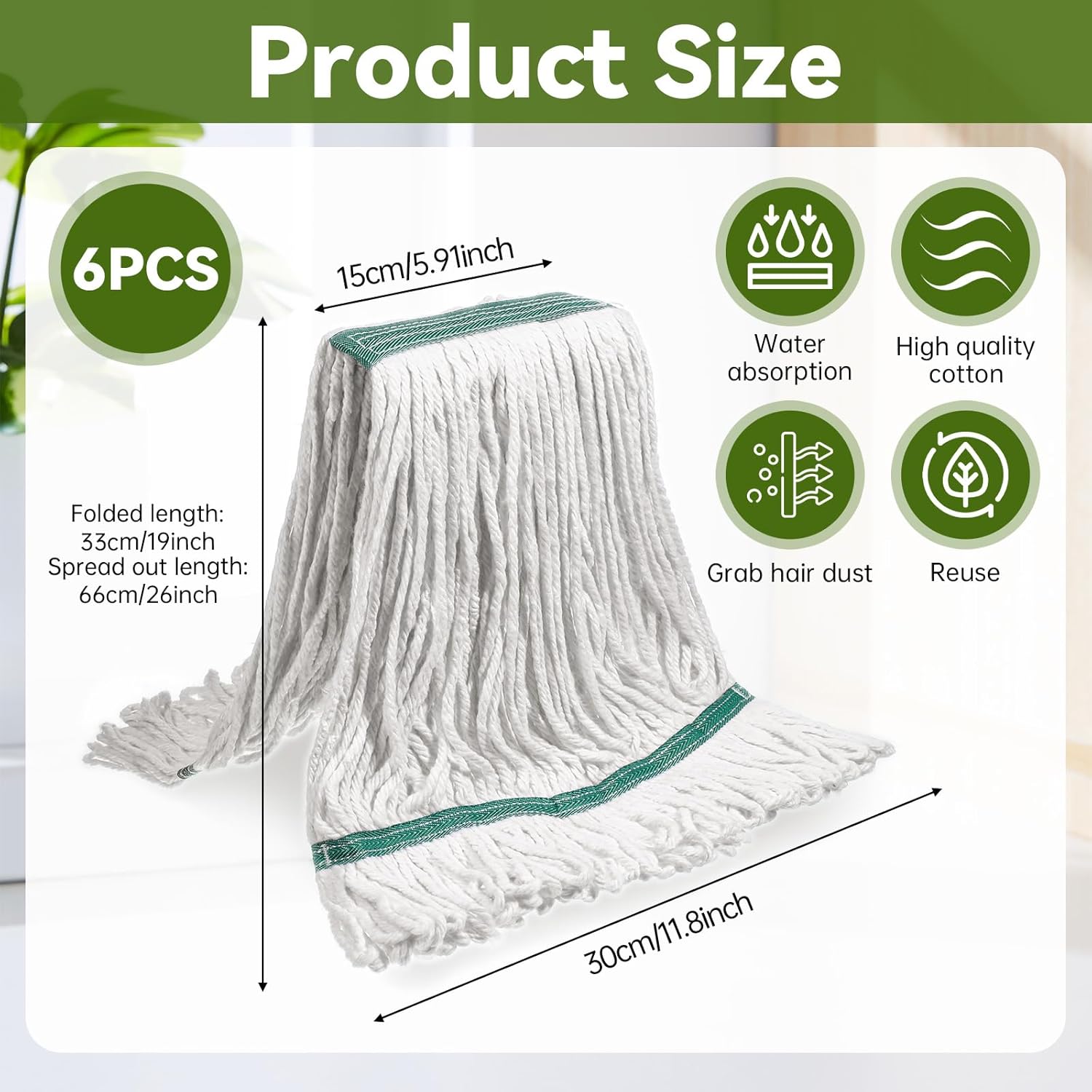 6 Pack Heavy Duty Commercial Cleaning Mop Head Replacements, Loop-End Cotton String Wet Mop Heads Refills Industrial Mops Heads for Commercial Garage Kitchen Home Floor Cleaning