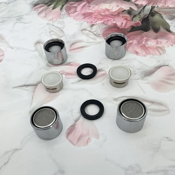 4 Piece Kitchen and Bathroom Faucet Aerators, 2 Pcs Aerator Filter Replacement Parts with Brass Housing 55/64" 22mm Female Bathroom Aerator Faucet Filter with Washer for Kitchen and Bathroom