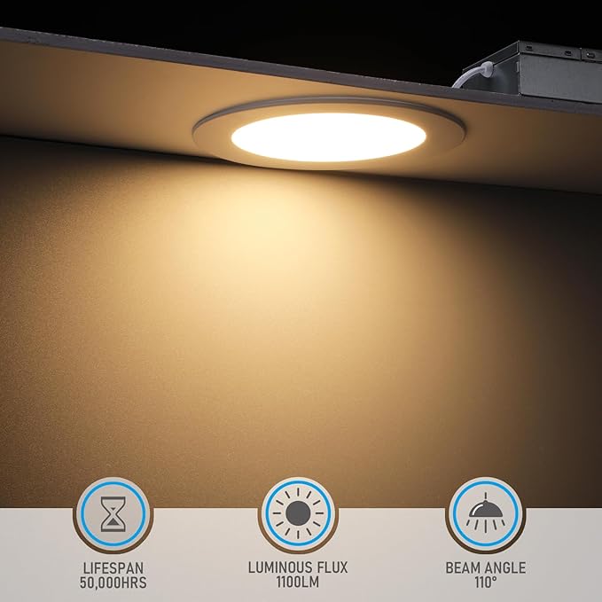 TORCHSTAR 6 Inch Slim LED Recessed Lighting with Junction Box, CRI90 Aluminum Dimmable 12W Ultra-Thin Recessed Light, 3000K Warm White, 1100LM Basic Series LED Downlight, ETL & FCC, Pack of 6