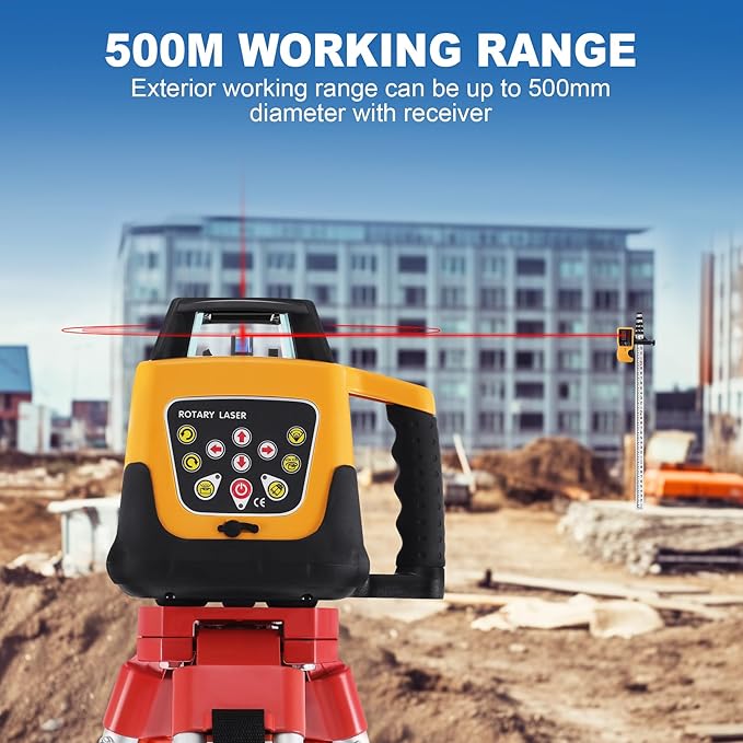 Iglobalbuy Self Leveling Rotary Laser Level System Kit with Surveying Tripod + Aluminum Grade Rod 16.4Ft, Red Beam Automatic Self-leveling Transit Laser Level Grading Rotating Lasers for Construction