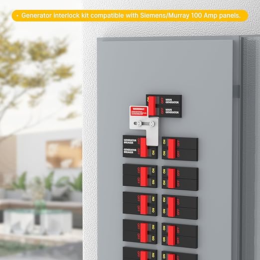 Generator Interlock Kit Compatible with for Siemens 100 Amp and Murray 100 Amp Panels, Interlock Kit with 7/8-1 1/4 Inch Spacing Between Main and Generator Breaker