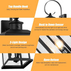 24" Dusk to Dawn Outdoor Wall Light Fixture 2 Pack-Black Extra Large Modern Porch Lantern 3-Light, Waterproof Exterior Lighting Sconce Wall Mount, Outside Lamp for Entryway Garage Coach E12 Base