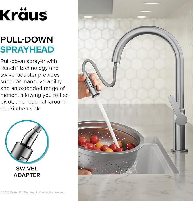 KRAUS Oletto High-Arc Single Handle Pull-Down Kitchen Sink Faucets in Brushed Brass/Matte Black, Kitchen Faucets with Pull Down Sprayer, KPF-2820BBMB