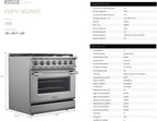 Empava 36 Inch Pro Gas Range with True Convection Oven, 6 Sealed Burners (4x25K + 2x18K BTU), Premium Porcelain Cooktop (Easy to Clean), Stainless Steel Construction, LP Kit Included, ETL Certified