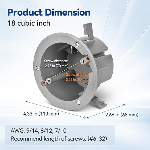 4" Old Work Ceiling Box, 18 CU. in. Round Electrical Box, PVC, UL Listed, 24 Pack