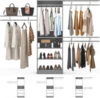 Armocity 96'' Closet System, 8FT Walk In Closet Organizer with 3 Shelving Towers, Heavy Duty Bedroom Wardrobe with 5 Shelves, Wall Mounted Clothes Rack (Can Be Cut To Fit), 96"L x 16"W x 75"H, Grey