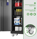 Metal Storage Cabinet with Wheels and Pegboard,71" H x 32" W x 16" D Garage Storage Cabinet with 2 Doors and 5 Adjustable Shelves for Garage, Home, Warehouse, Closet, Assembly Required, Black