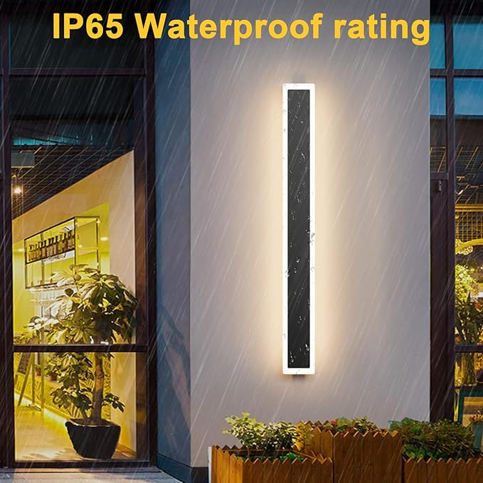 Aipsun 2 Pack Outdoor Wall Lights, Black LED Exterior Light Fixtures Wall Mount, Modern Porch Lights Wall Sconce, Long LED Linear Wall Lamp Outside Lighting for Garage, Front Door 3000K