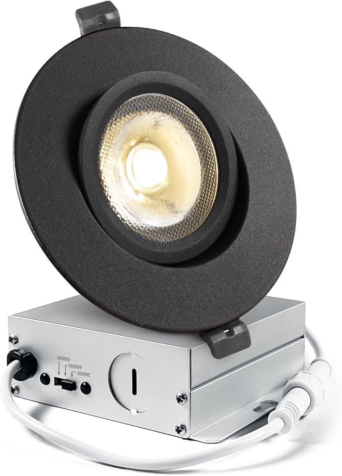 6 Pack Black 4-inch 5 CCT Gimbal LED Recessed/Downlight Color Selectable 2700K/3000K/3500K/4000K/5000K 800Lm 9W 120V Dimness Adjustable LED Lights