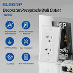 ELEGRP Glossy White Decorator Electrical Wall Outlet Receptacle, 20A 125V Standard Outlets, 2 Pole 3 Wire, Non-Tamper Resistant, NEMA 5-20R, Self-Grounding, Wall Plate Included, UL Listed, 5 Pack