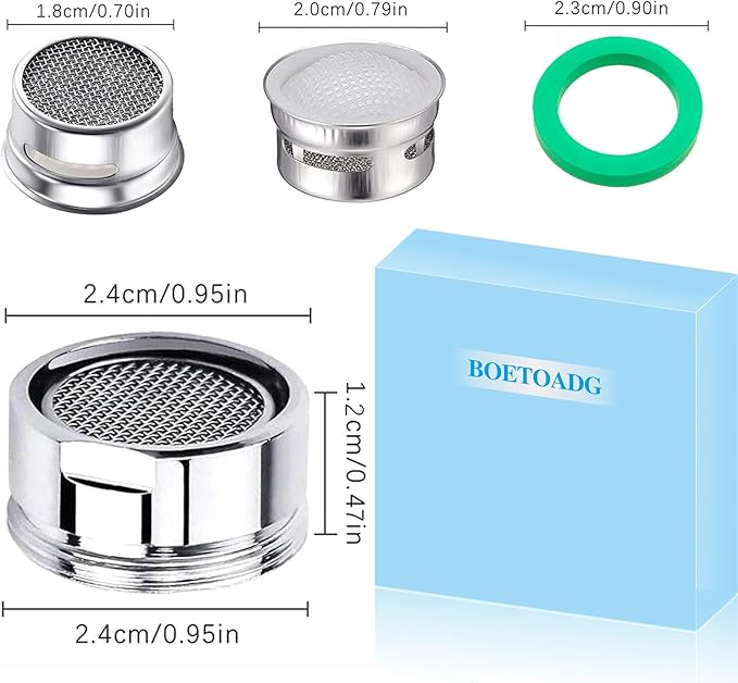4PCS Faucet Aerator, 2 Packs of Aerator Filter Replacement Parts, With Brass Housing 15/16 Inch 24mm External Thread Aerator Faucet Filter, With Gasket, For Kitchen and Bathroom