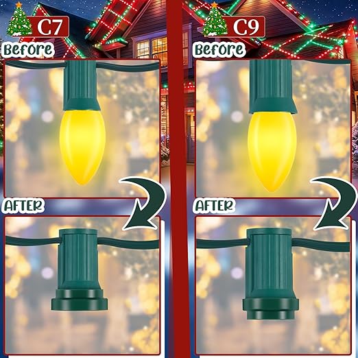 60PCS Christmas Light Socket Safety Cap Plugs for C9 and C7 Bulbs,Double Sided Stringers Light Bulb Socket Cover,Waterproof Bulb Caps for Covering Unused C7 and C9 Christmas String Lights Sockets