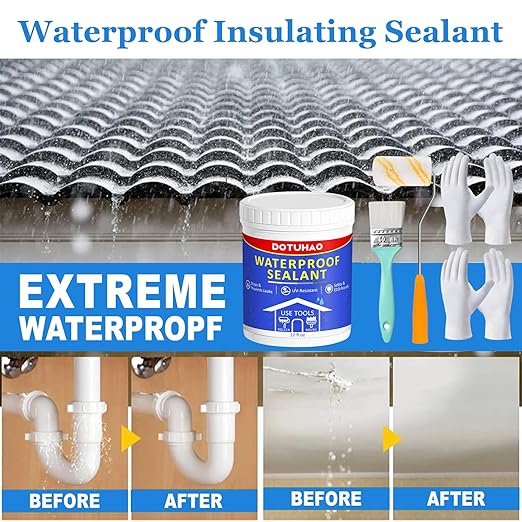Polyurethane Waterproof Coating, Transparent Waterproof Sealant, 12 OZ Invisible Waterproofs Agent for Basement, Roof, Tile, Concrete, Cement