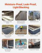 VEVOR 10 Mil Plastic Sheeting Heavy Duty 5' x 100', Thick Plastic Sheeting Roll, Plastic Drop Cloth Painters Tarp, Polyethylene Covering for Crawl Space Vapor Barrier, Multi-Purpose, Black