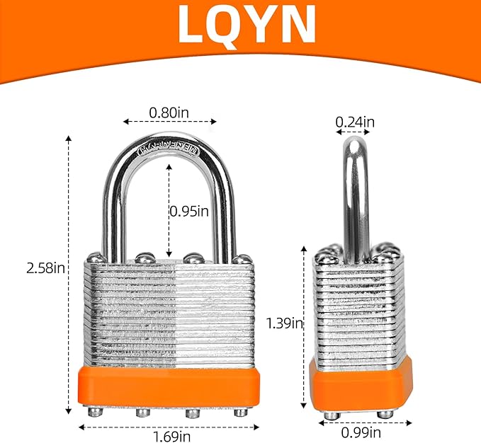 Padlocks with Same Key, LQYN 60 Pcs Laminated Keyed Padlock (1-9/16", 40mm), Keyed Alike Locks, Normal Shackle, for Storage Locker, Hasp Latch, Toolbox, Sheds