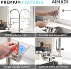 AIMADI Pull Down Kitchen Faucet with Sprayer,Commercial Single Handle Stainless Steel Brushed Nickel Kitchen Sink Faucet with LED Light