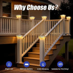 APONUO Deck Post Lights Solar Powered 6 Pack, Waterproof Outdoor LED Deck Lights for 4x4, 5x5, 6x6 Fence Posts, Warm/Cool White Light, All-Night Lighting, Auto On/Off, Patio Garden Yard Decor