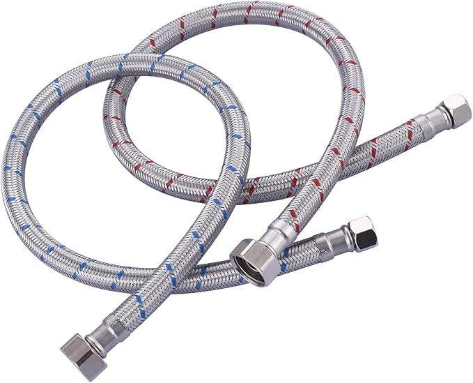 ALEASHA 24'' Long Faucet Connector, Stainless Steel Braided cUPC Faucet Supply Lines G1/2" FIP x 3/8" Compression Sink Hose Attachment Toilet Water Hose Replacement Parts 2 PCS