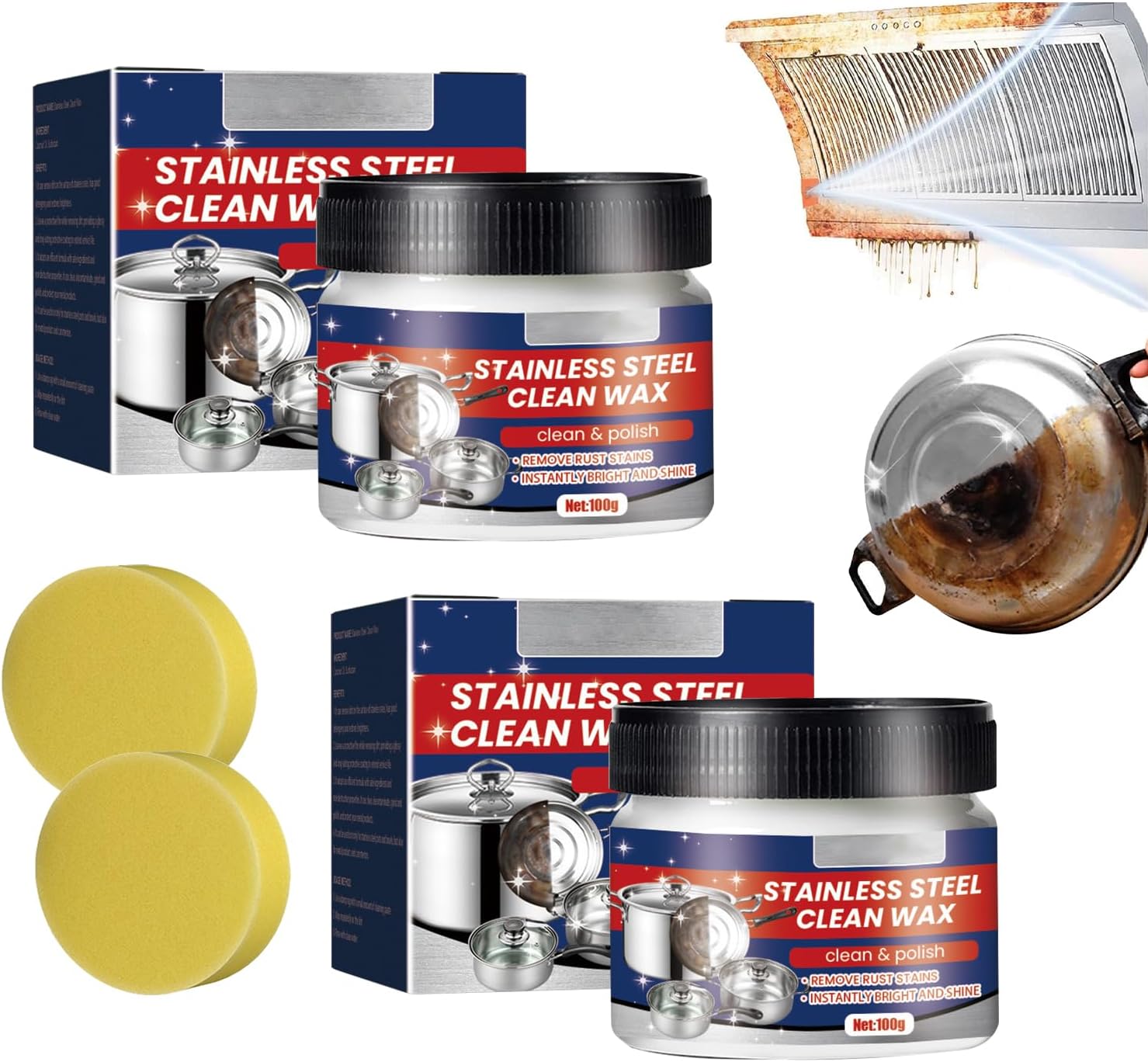 2PCS Stainless Steel Clean Wax, Magical Nano-Technology Stainless Steel Cleaning Paste, Stainless Steel Cleaner and Metal Polish, 3 In 1 Stainless Steel Wax Cleaner for Grease, Oven, Sink