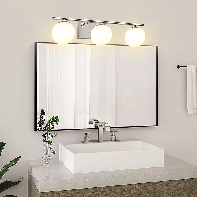 New Bathroom Vanity Light Fixtures 3 Lights Brushed Nickel Glass Shade Modern Wall Bar Sconce Over Mirror