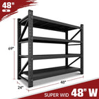 3000LBS Storage Shelves,48" W Garage Shelving Heavy Duty Metal Adjustable Garage Shelves, Shelving Units Industrial Shelving for Warehouse,48" W x 24" D x 69" H,Black