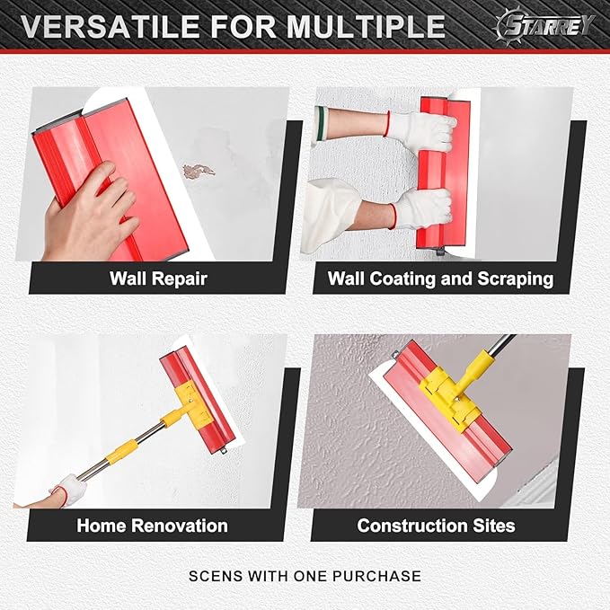 Drywall Skimming Blade Set with 30" - 48" Extension Handle 10in/24in/32in Stainless Steel Skimming Blades for Wall Surface Smoothing Ideal for Drywall Plaster Wallboard Repair Joint