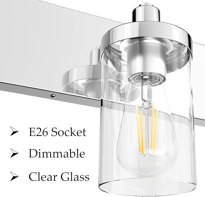 Aipsun Chrome Bathroom Light Fixtures 5 Light Vanity Wall Light with Clear Glass Shade