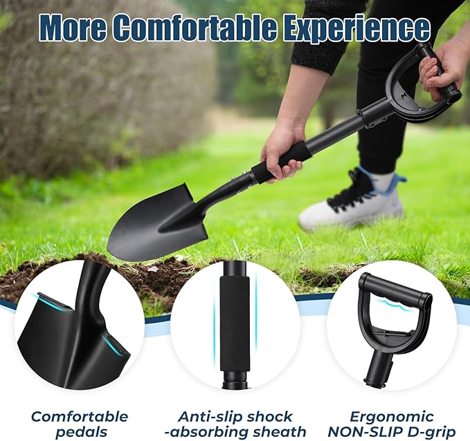31" Compact Garden Shovel with D-Grip Handle - Rust-Proof Lightweight Metal Tool for Raised Beds, Tight Spaces & Emergency Use (Kids/Adults Friendly), Black