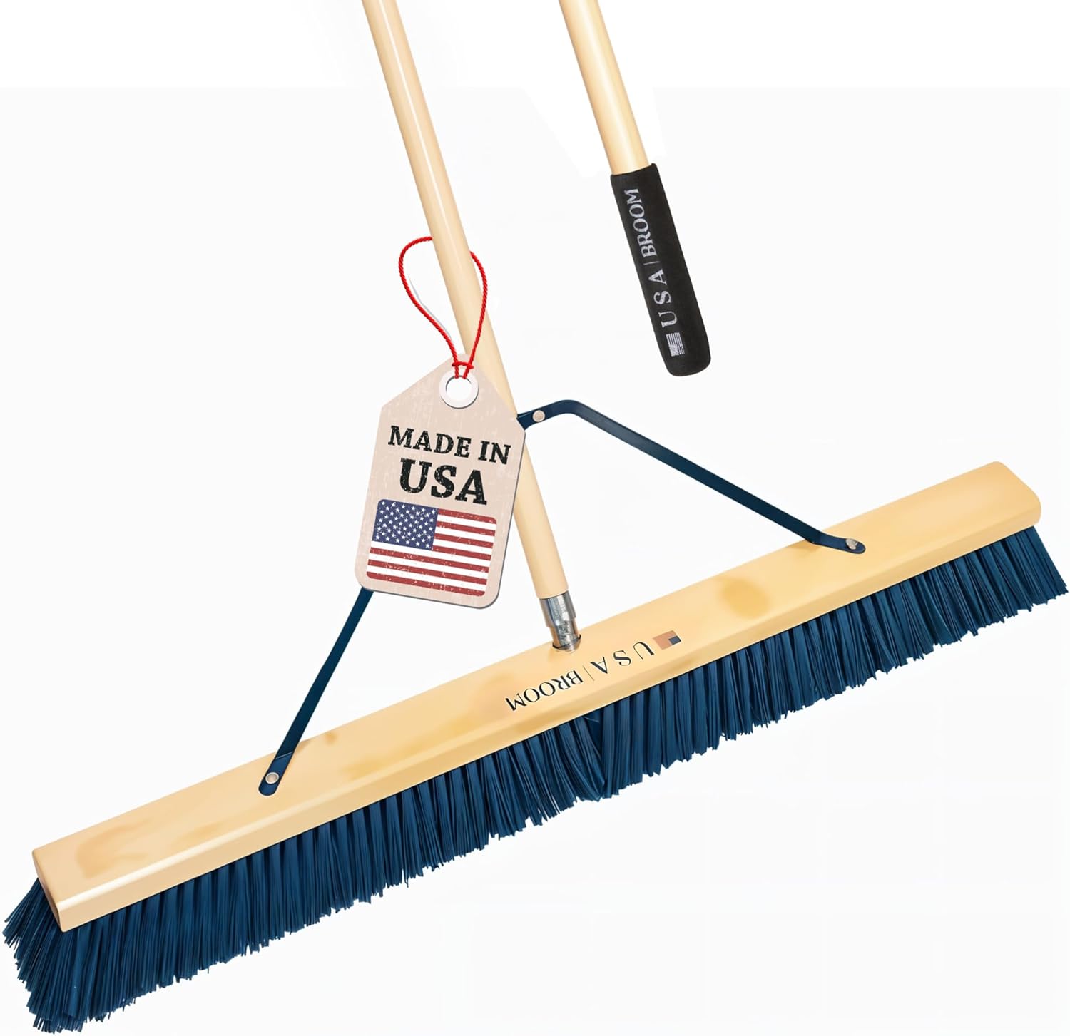 36" Heavy Duty Outdoor Push Broom with 60" Handle. Ideal for Ashpalt, Concrete & Heavy Debris. Durable American Made Steel Brackets-Stainless Steel Hardware. No Plastic. 100% Made in The USA.