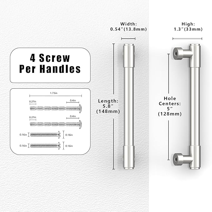 10 Pack Brushed Satin Nickel Cabinet Pulls 5 Inch(128mm) Kitchen Cabinet Handles Cabinet Hardware for Drawer Pulls