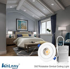 Gimbal Recessed Lighting 4 Inch 6 Pack, Ajustable Eyeball recessed Light with Junction Box,5 Color Selectable,Airtight,9W 750LM,Dimmable,White