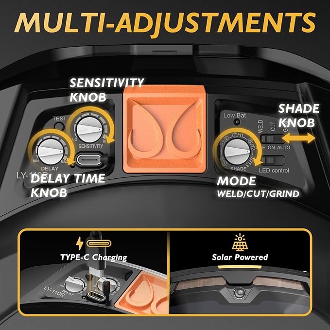 TOOLIOM Auto Darkening Welding Goggles 4 Arc Sensor Eye Protection Safety Goggles Welding Glasses with 𝐋𝐄𝐃 𝐋𝐢𝐠𝐡𝐭𝐢𝐧𝐠 & 𝐓𝐘𝐏𝐄-𝐂 𝐂𝐡𝐚𝐫𝐠𝐢𝐧𝐠 for MIG TIG Stick