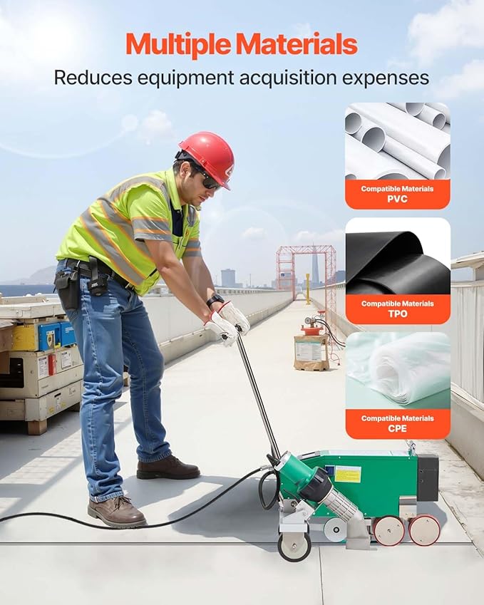 VEVOR Roofing Hot Air Welder, 4200W 220V High Power Plastic PVC TPO CPE Welding Machine - 1.57" Welding Width 0.04-0.12" Thickness, 68 ℉-1202 ℉ Heat Roofing Welding Tool, for Waterproofing Advertising