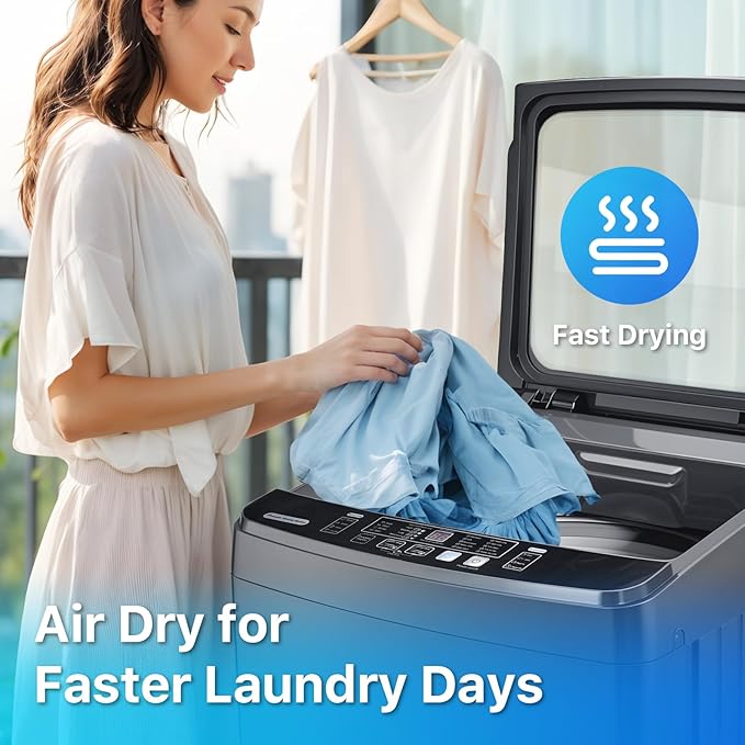 Portable Clothes Washing Machines 27 LBS Full Automatic Washer and Spinner Combo with 10 Program and 8 Water Level, Compact Laundry Wash Machine for Apartment RV Dorm, Grey