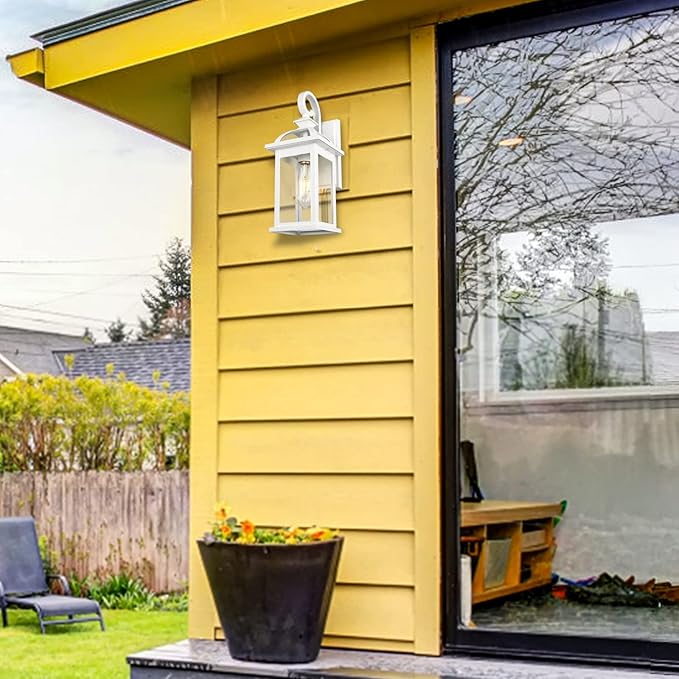 Darkaway Outdoor Lights Fixtures Wall Mount, Outdoor Wall Sconce with Seeded Glass Waterproof Outside Exterior Lights Fixture for House, Front Porch, Patio (2 Pack, White)