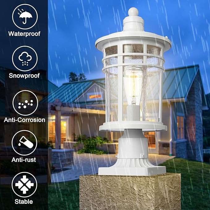 Darkaway Outdoor Post Lights Lamp Posts Outdoor Lighting, 17inch Large Waterproof Aluminum Post Lights Outdoor Light Fixtures with Glass, Light Posts for Outside Patio Yard (Large, White)